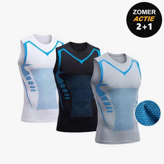 HaltPower compressieshirt in zwart, wit en grijs — zomeractie met 50% korting